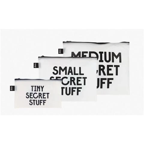 LOQI - Snask Transparent Secret & Classified Zip Pocket Set 3pce 1 LOQI - Snask Transparent Secret & Classified Zip Pocket Set 3pce