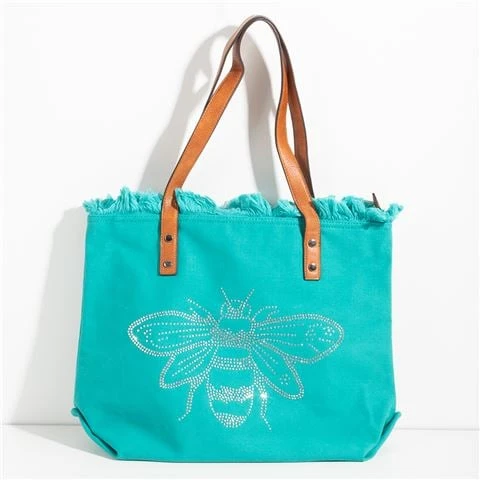 Sassy Duck - Bee-Cause Washed Canvas Tote Turquoise 1 Sassy Duck - Bee-Cause Washed Canvas Tote Turquoise