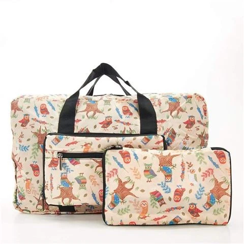 Eco-Chic - Lightweight Foldable Bag Owl Holdall Beige 1 Eco-Chic - Lightweight Foldable Bag Owl Holdall Beige