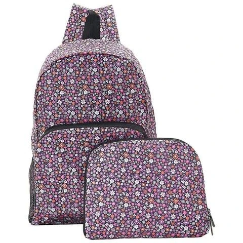 Eco-Chic - Foldable Backpack Ditsy Doodle Purple 1 Eco-Chic - Foldable Backpack Ditsy Doodle Purple
