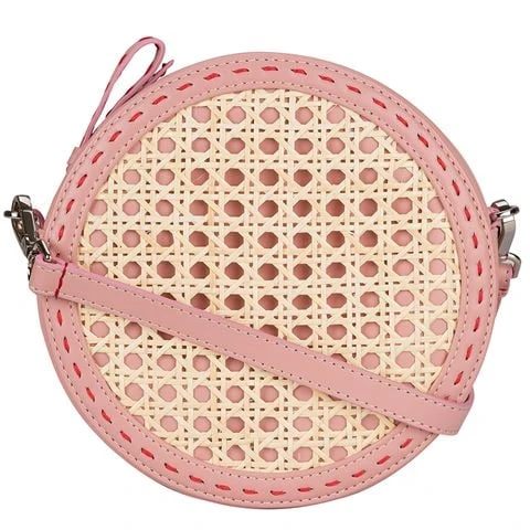 Mehry Mu - Tambourine Crossbody Leather & Rattan Bag Pink 1 Mehry Mu - Tambourine Crossbody Leather & Rattan Bag Pink