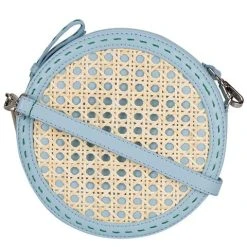 Mehry Mu - Tambourine Crossbody Leather & Rattan Bag Blue