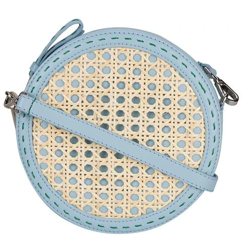 Mehry Mu - Tambourine Crossbody Leather & Rattan Bag Blue 1 Mehry Mu - Tambourine Crossbody Leather & Rattan Bag Blue