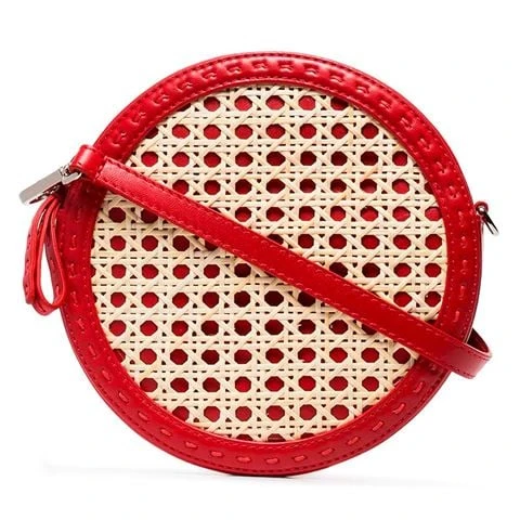 Mehry Mu - Tambourine Crossbody Leather & Rattan Bag Red 1 Mehry Mu - Tambourine Crossbody Leather & Rattan Bag Red