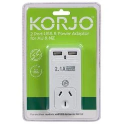 Korjo - Two Port USB Adaptor Plug For Australia & NZ