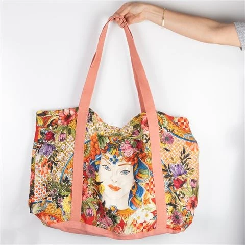 Baci Milano - Coral Linen Shopping Bag 1 Baci Milano - Coral Linen Shopping Bag