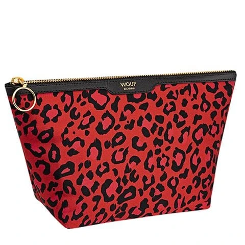 Wouf - Satin Makeup Bag Red Leopard 1 Wouf - Satin Makeup Bag Red Leopard