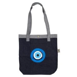 Mondano - Greek Mati Fabric Tote Bag Denim
