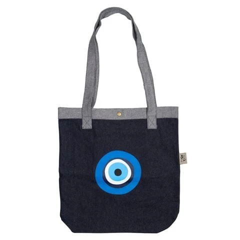 Mondano - Greek Mati Fabric Tote Bag Denim 1 Mondano - Greek Mati Fabric Tote Bag Denim